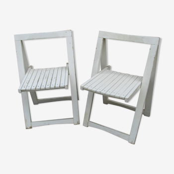 Paire de chaises pliantes blanches années 60