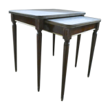 Nesting tables in dark wood and white marble