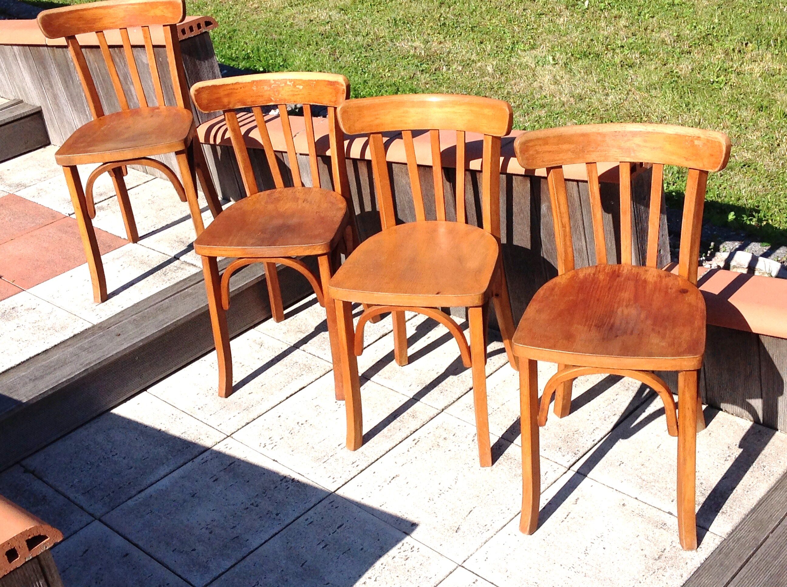 Suite of four foot bistro chairs with hoops / vintage 40s-50s
