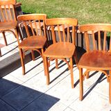 Suite of four foot bistro chairs with hoops / vintage 40s-50s