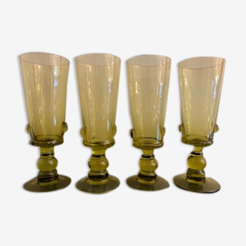 4 champagne flutes in blown glass, 1970