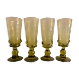 4 champagne flutes in blown glass, 1970