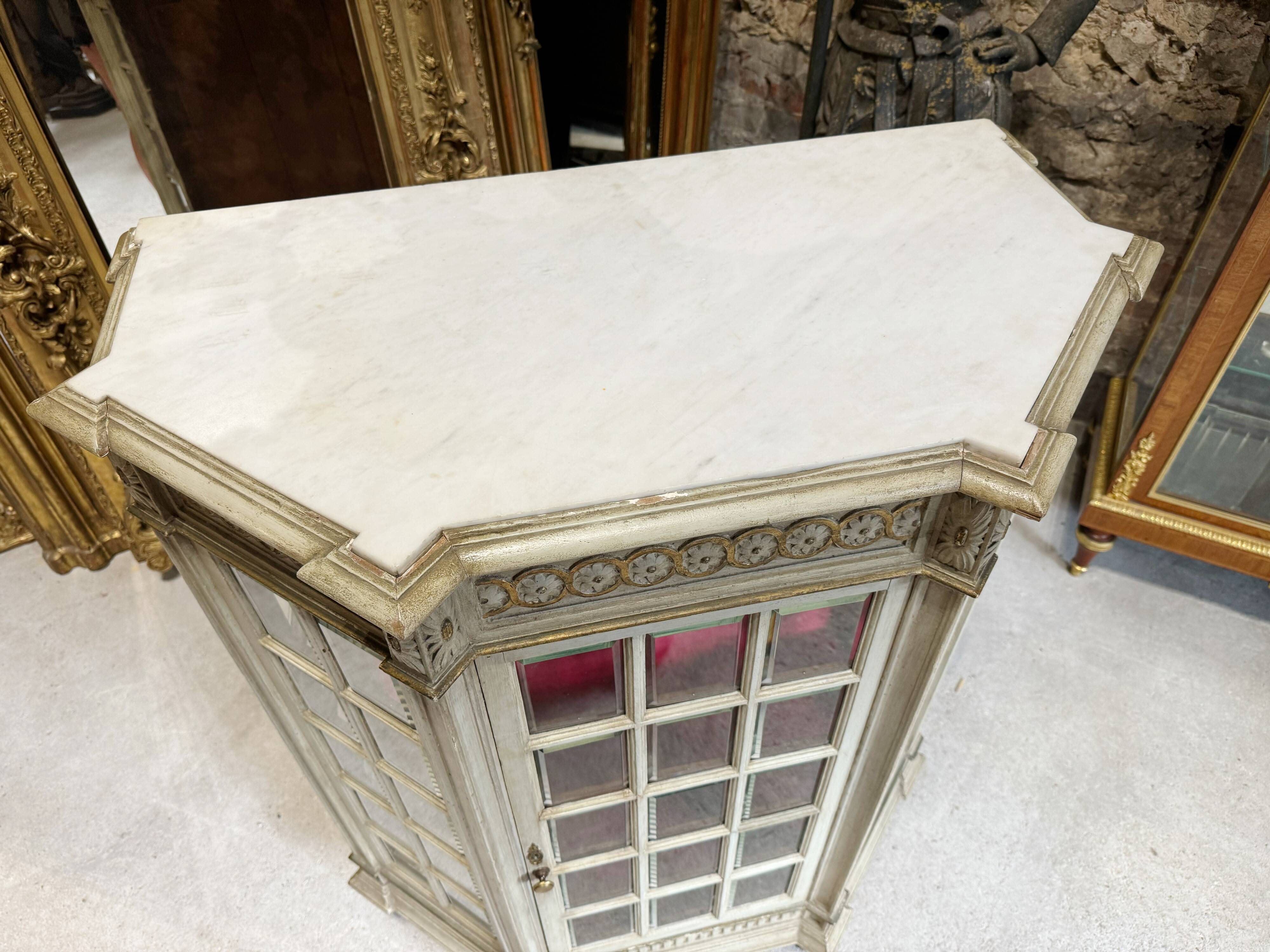 Napoleon III Period Display Cabinet in Painted Wood with Beveled Tiles in Louis XVI Style