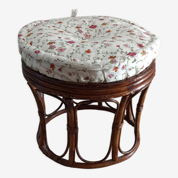 Pouf, footrest in varnished rattan with cushion