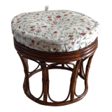 Pouf, repose pieds en rotin vernis avec coussin