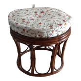 Pouf, footrest in varnished rattan with cushion
