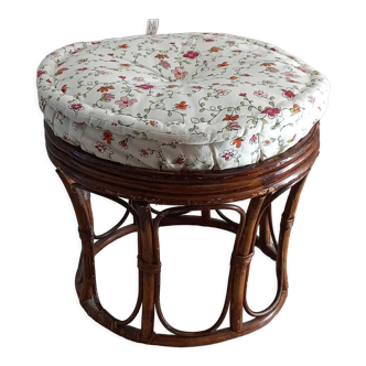 Pouf, footrest in varnished rattan with cushion