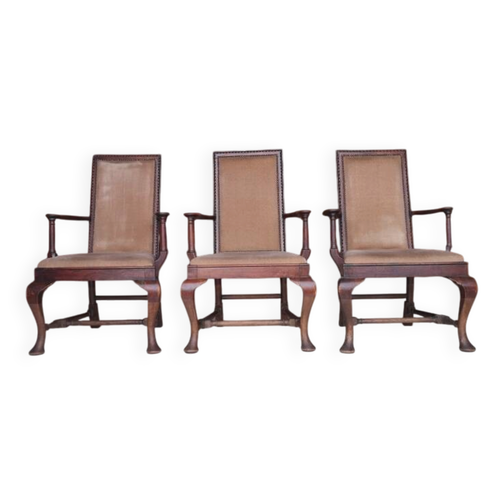 3 fauteuils chippendale en chêne massif, XIXème siècle