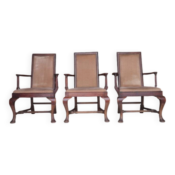 3 fauteuils chippendale en chêne massif, XIXème siècle