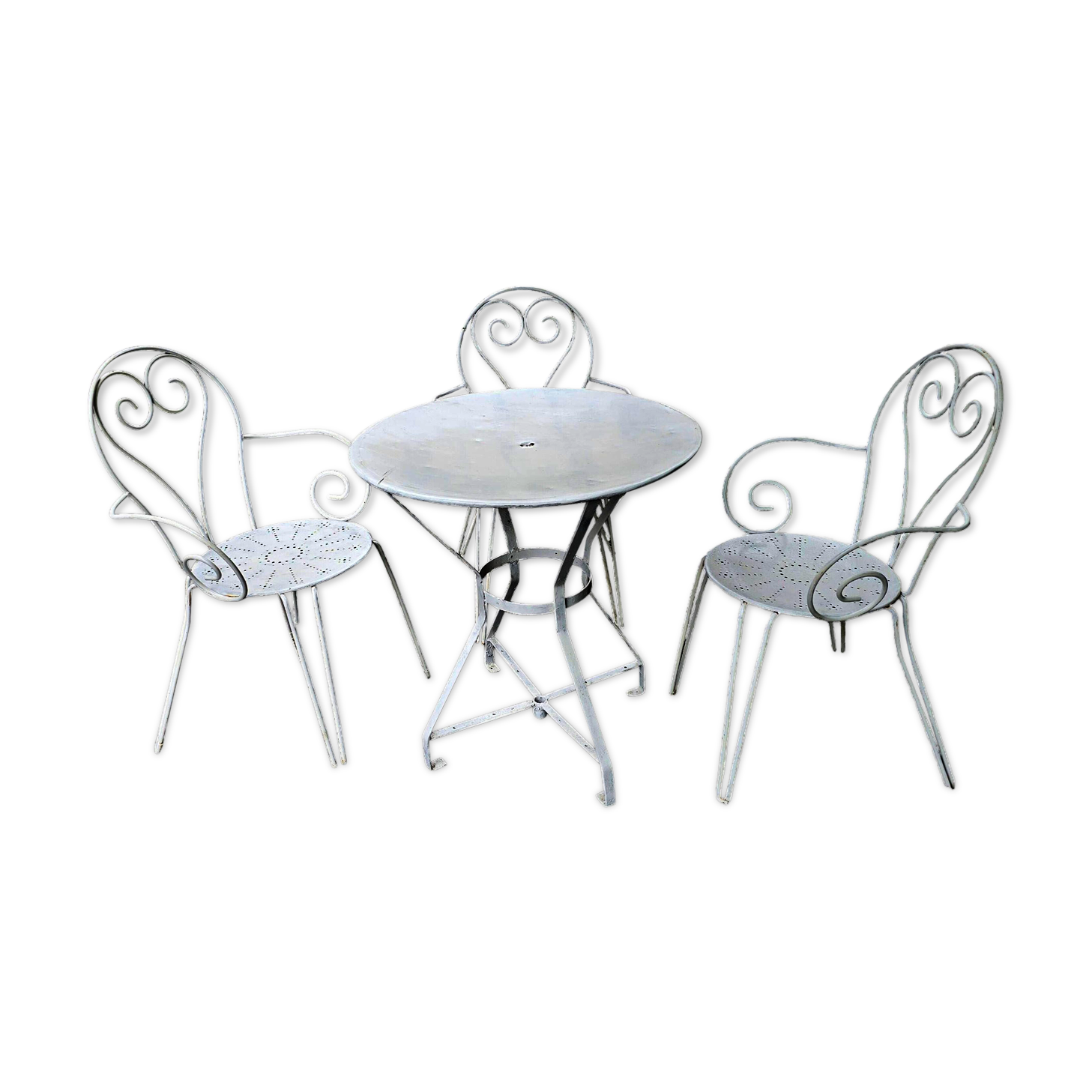 Salon de jardin en fer forgé , 1 table + 3 fauteuils