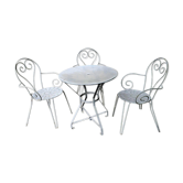 Wrought iron garden furniture, 1 table + 3 armchairs
