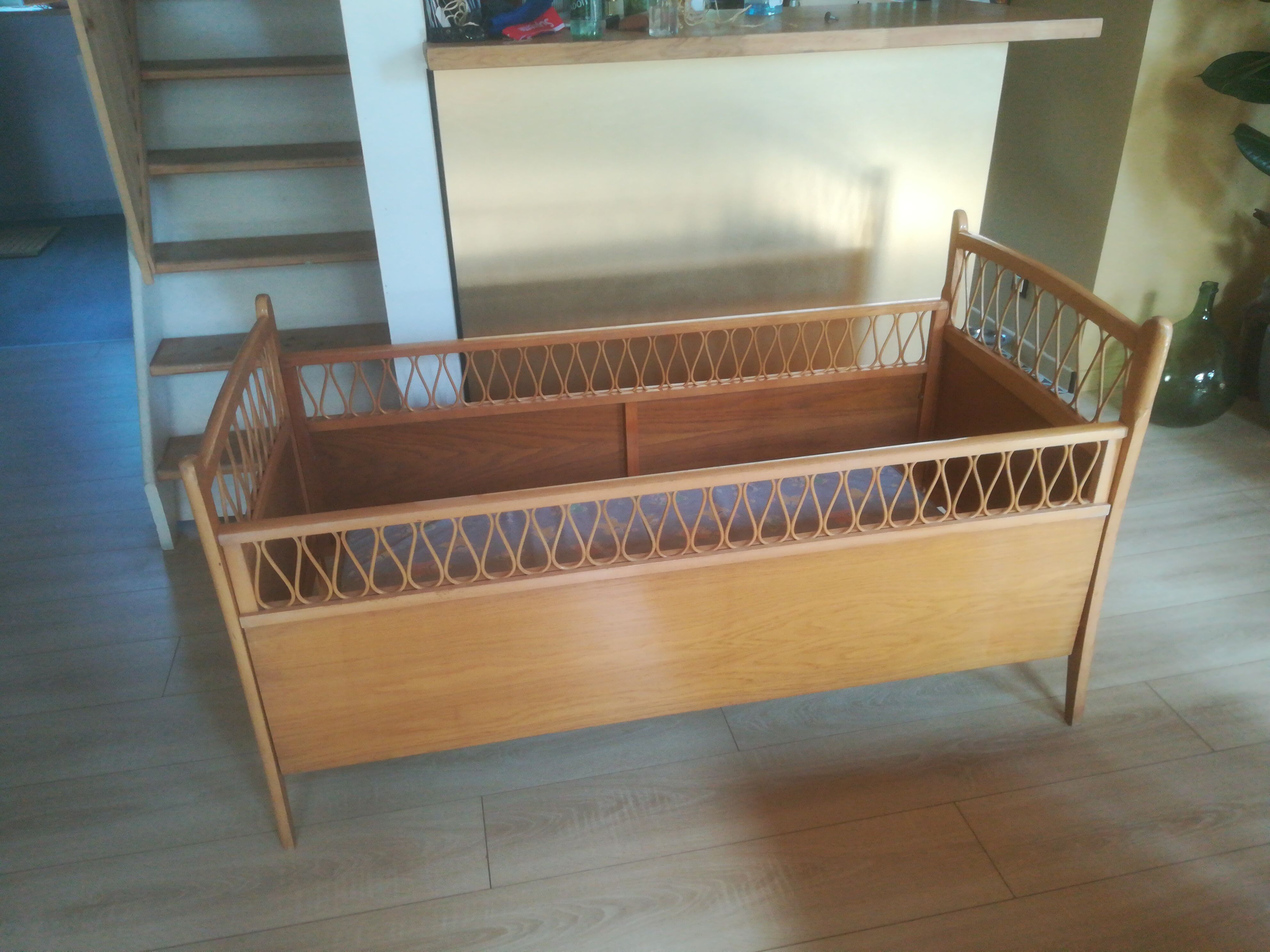 Vintage rattan wooden bed for children