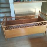 Lit enfant bois rotin vintage