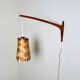 Swivel Arm Teak Wall Lamp With Pine Veneer Shade By Unknown Designer, Sweden 1960S
