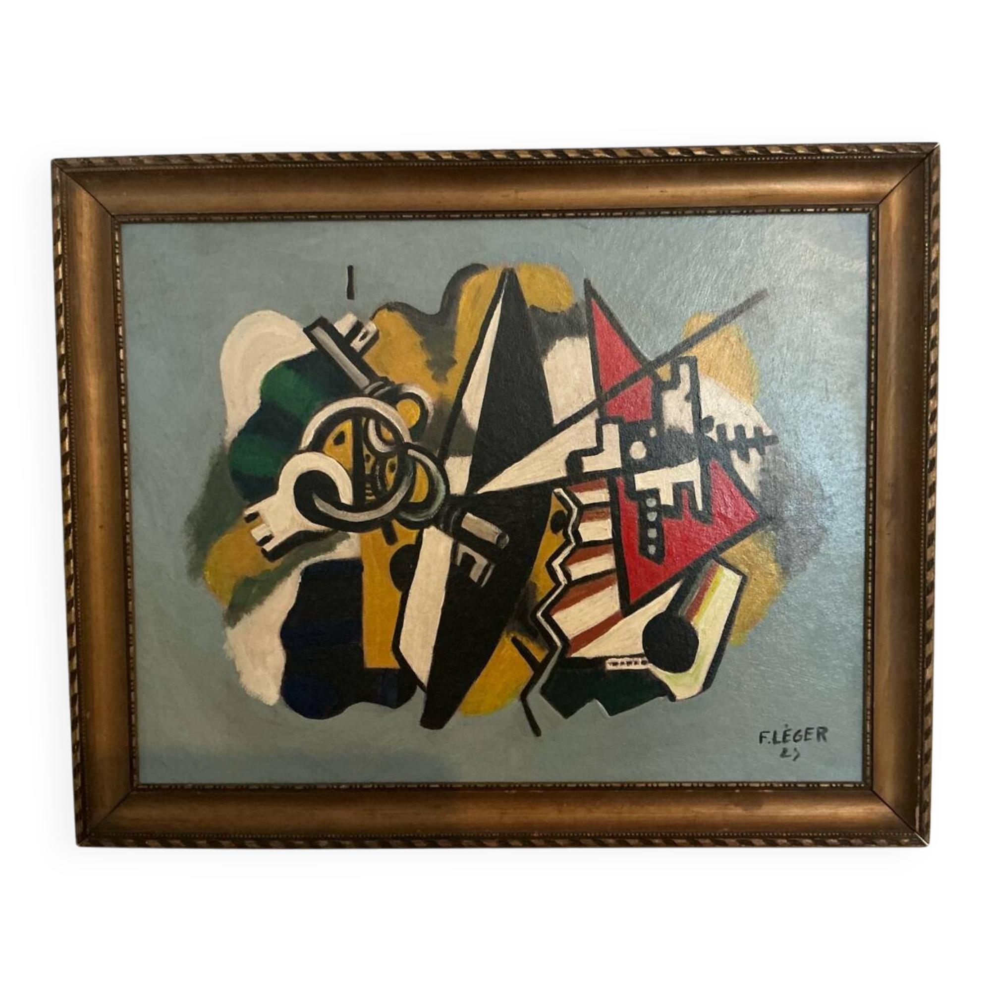 Peinture géométrique abstraite – Signée – Huile sur panneau avec cadre vintage