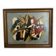 Peinture géométrique abstraite – Signée – Huile sur panneau avec cadre vintage