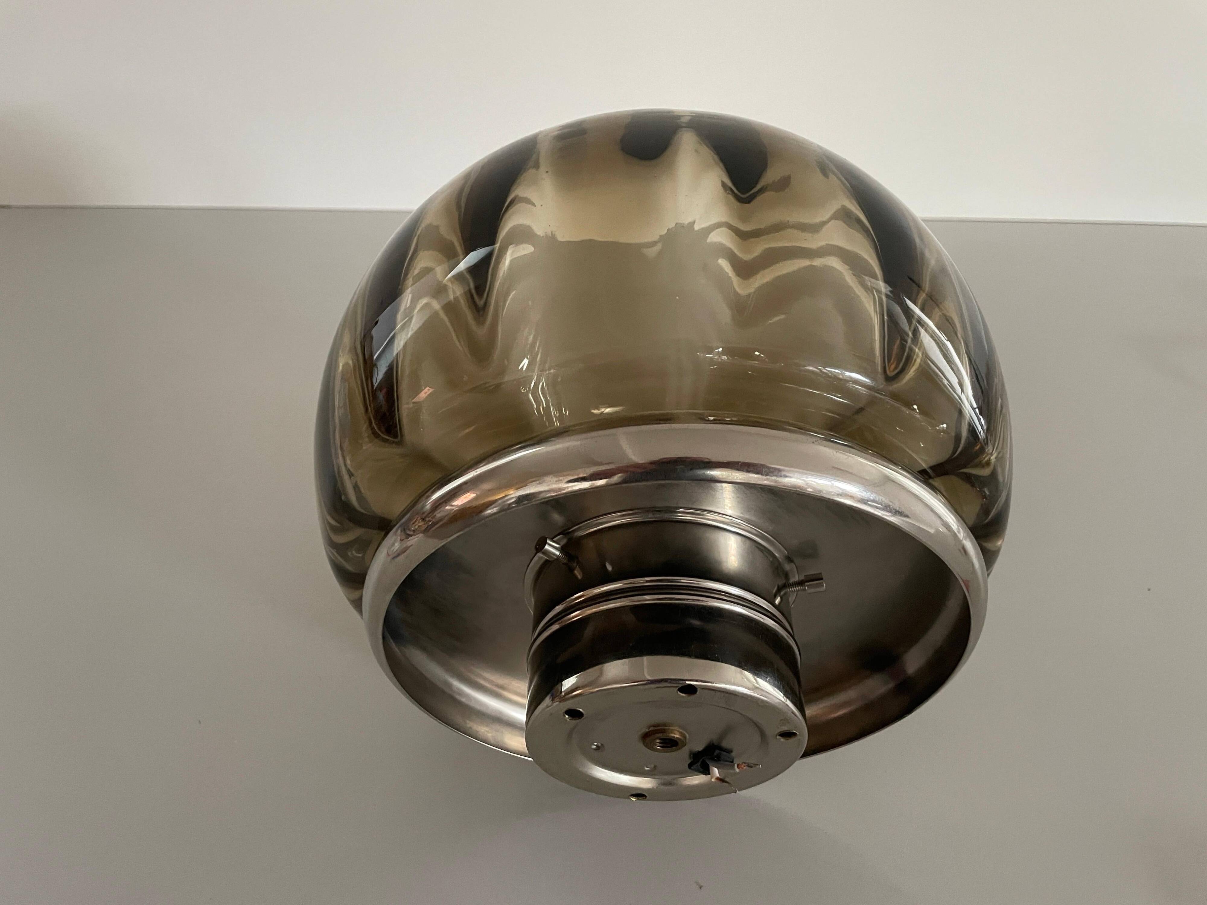 Flush-mounted lamp in chrome and smoked glass by N Leuchten, 1960s, Germany.