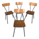 Series of 4 Formica Chairs Wood Legs Metal Chrome Vintage #A243