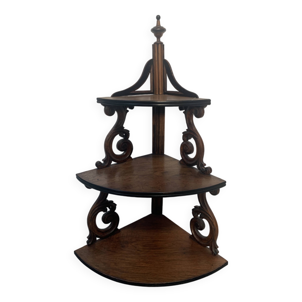 Etagère d'angle Napoléon III en noyer massif XIX siècle