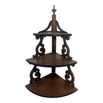 Etagère d'angle Napoléon III en noyer massif XIX siècle