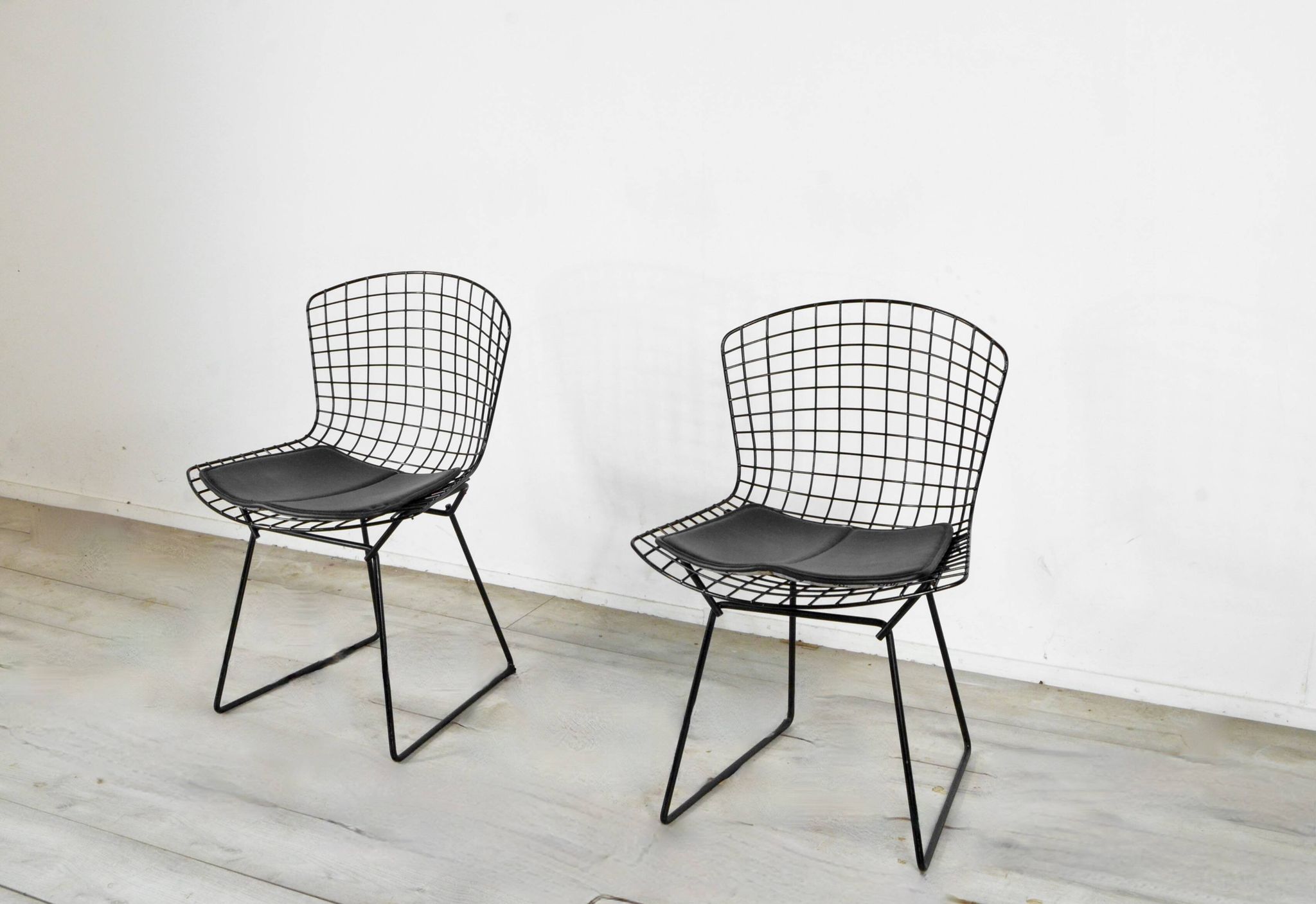 Pair Of Bertoia Chairs In Black Steel By Harry Bertoia, 1970s
