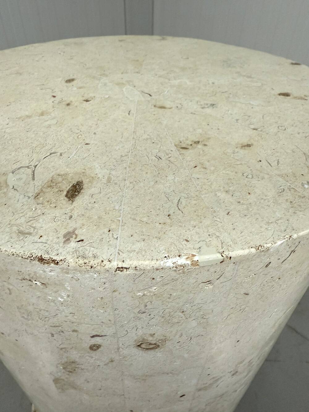 Travertine mactan stone columns & vase 1980’s