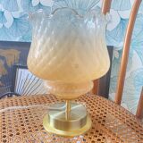 Brass table lamp and quilted glass