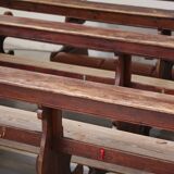 Antique Gothic Church Benches, Late 1800s – Set of 4 Pine Wood Pew Benches