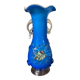 Clichy glass vase with floral decoration in intense blue tones and small years