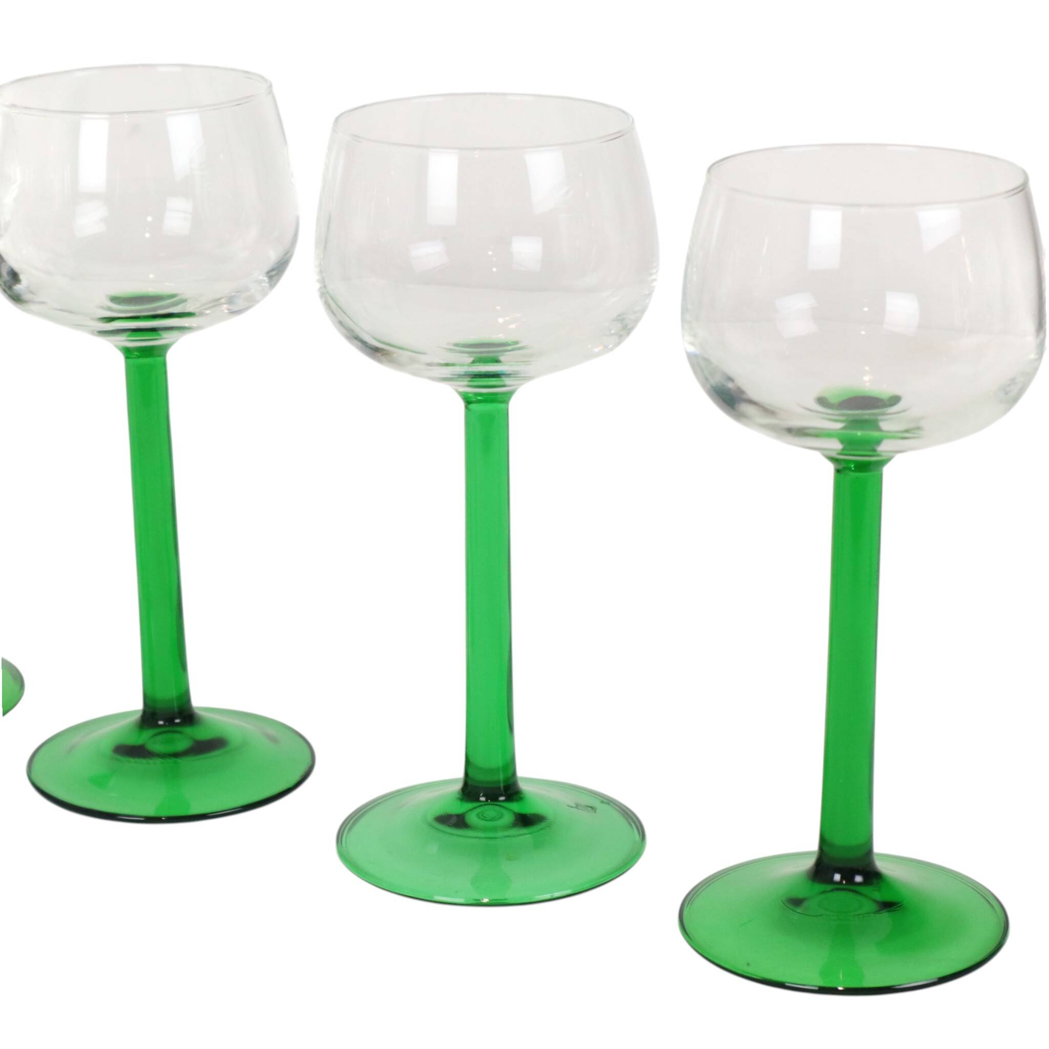 Set of 12 Vintage Luminarc Alsace Wine Glasses Thick Green Stems