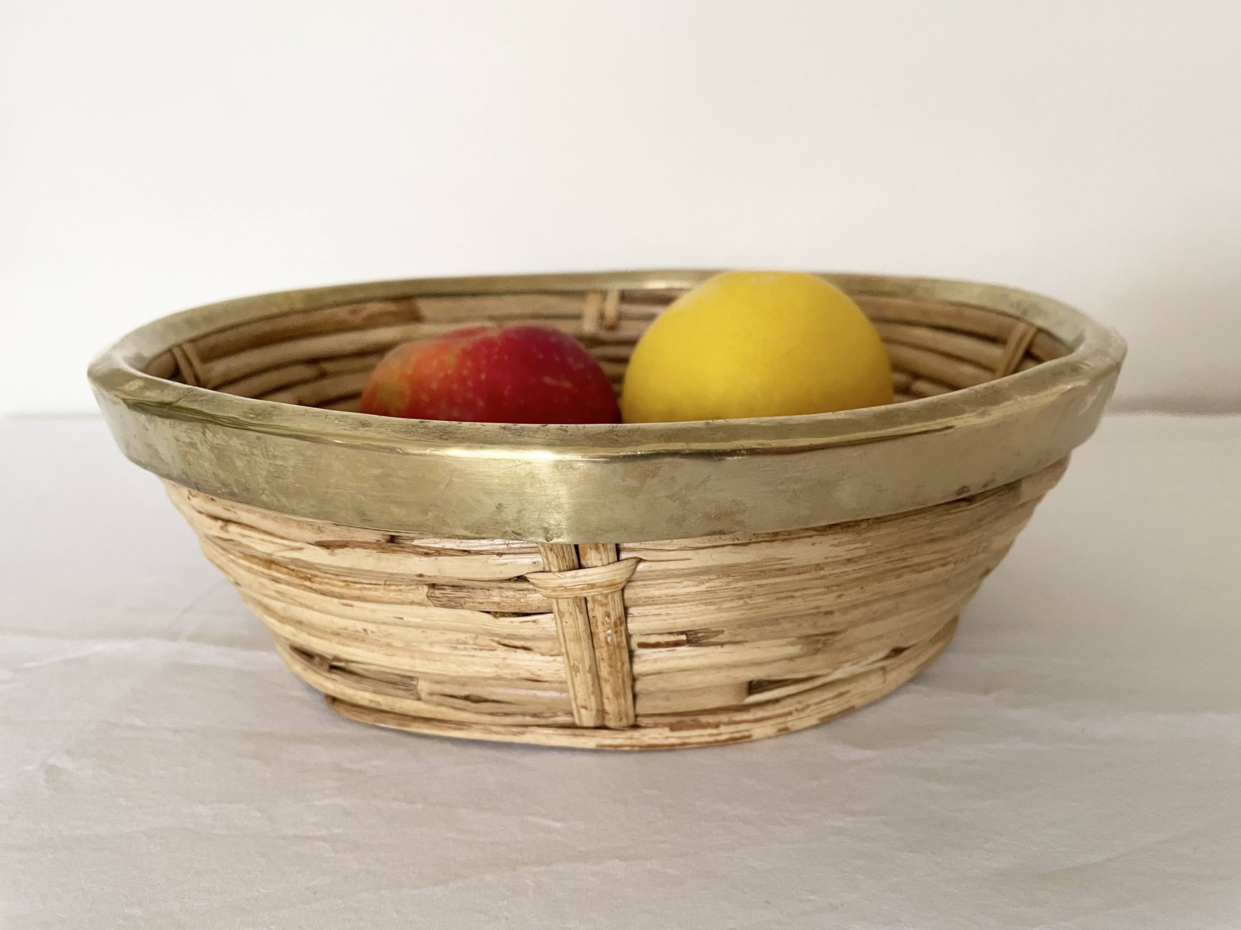 Rattan and gilded brass basket