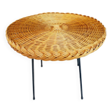 Table basse en métal et rotin