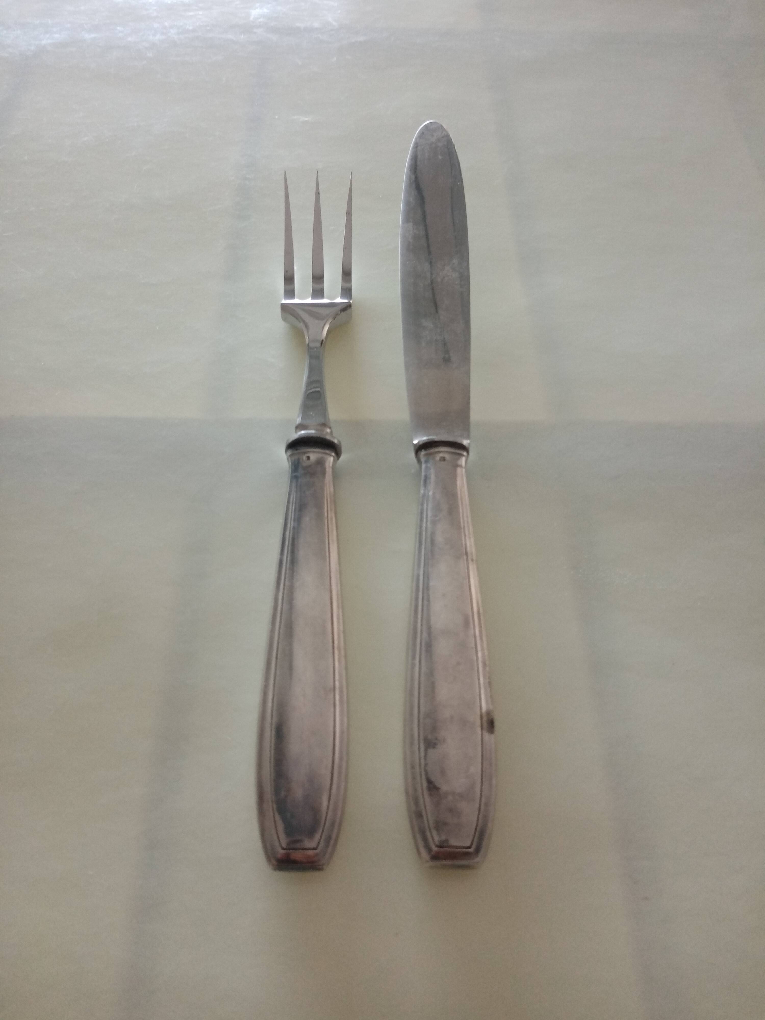 Serving cutlery in silver metal