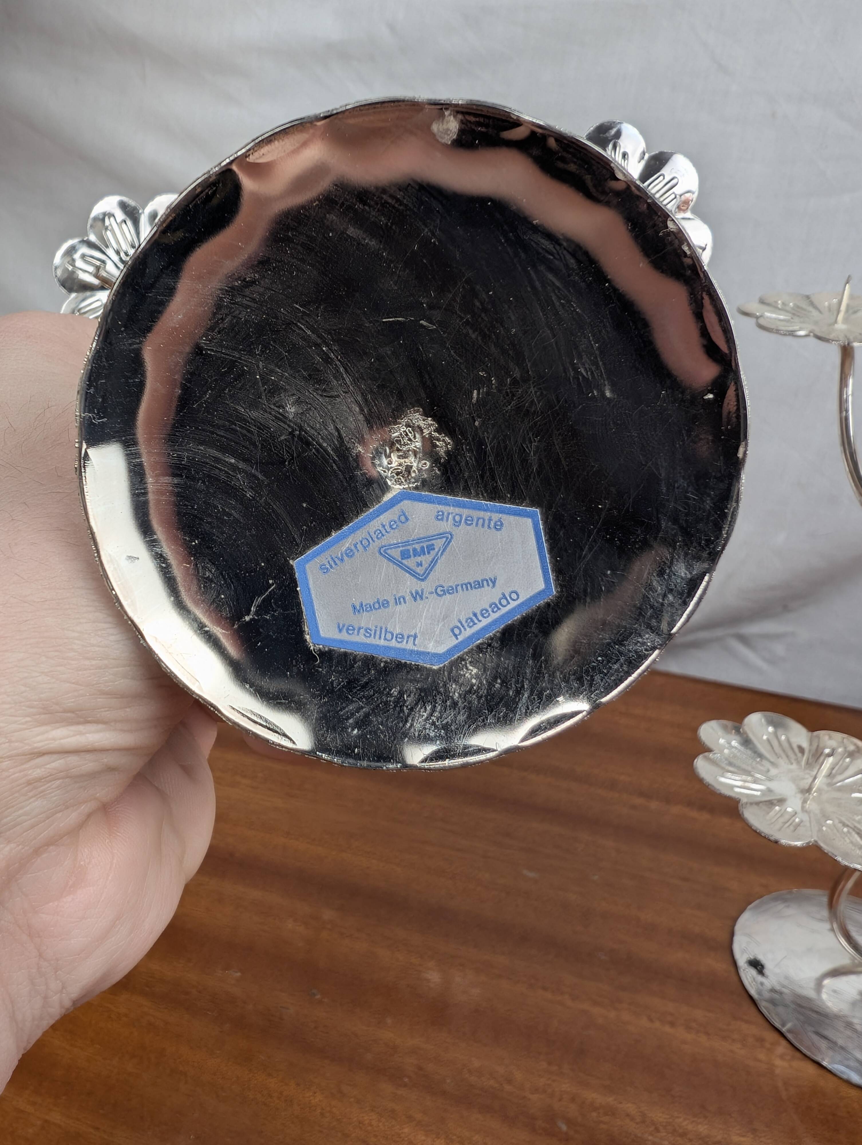 Pair of Art Nouveau Style Silver Plated Metal Candlesticks, BMF Made in Germany