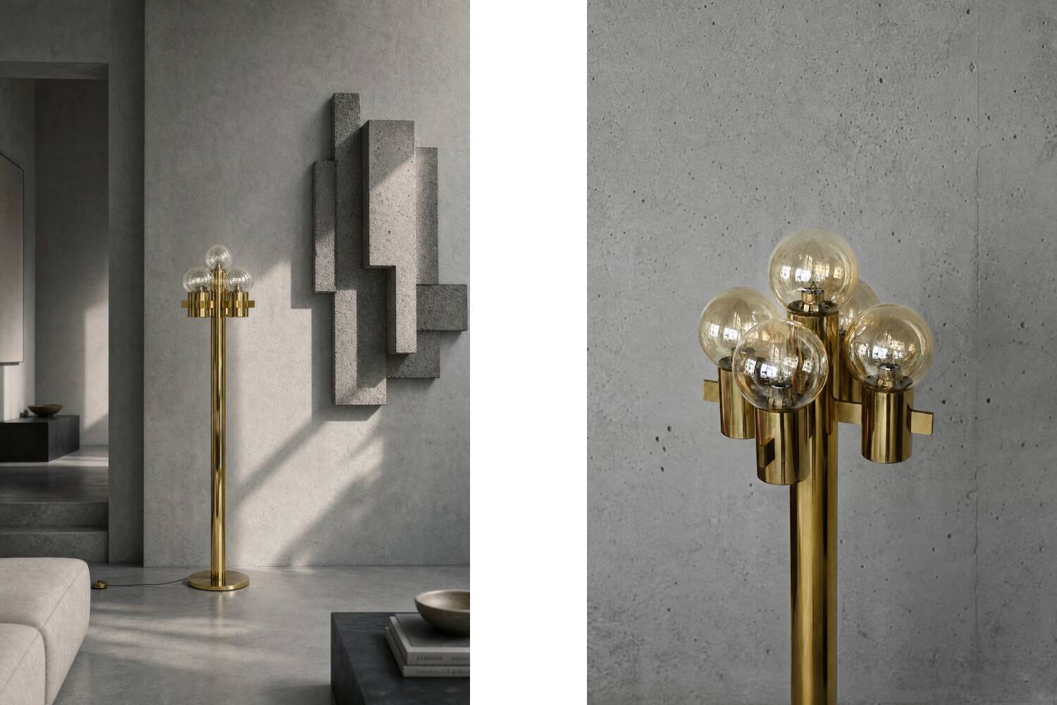 Vintage Mid-Century Scandinavian Modern Sculptural Gold Floor Lamp