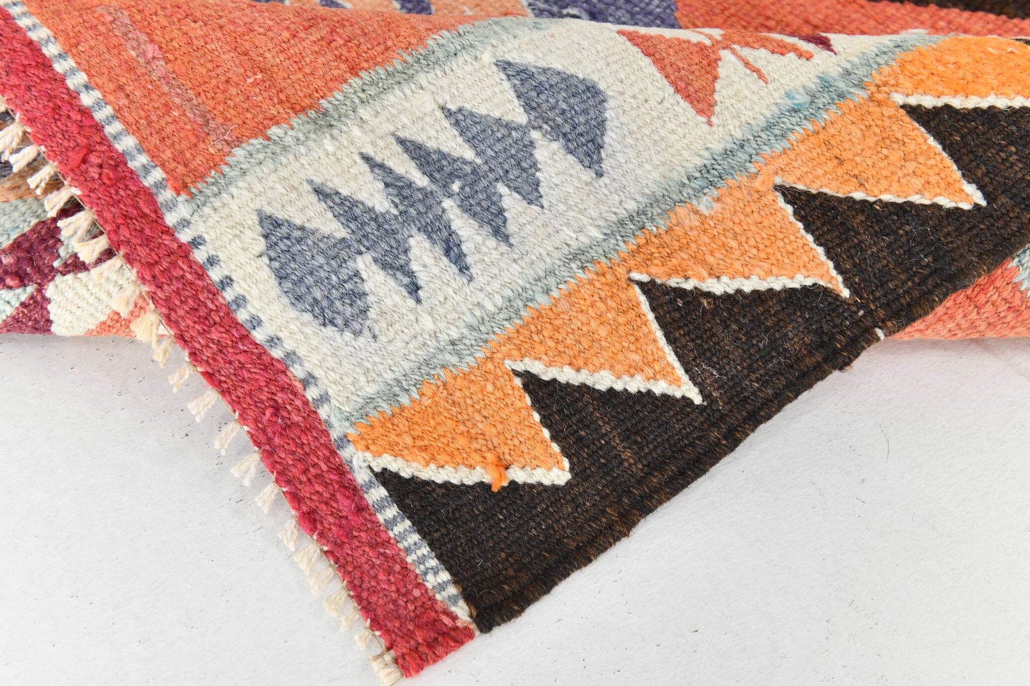 3x10 Turkish Orange & Burgundy Kilim Runner Rug, 92x302Cm