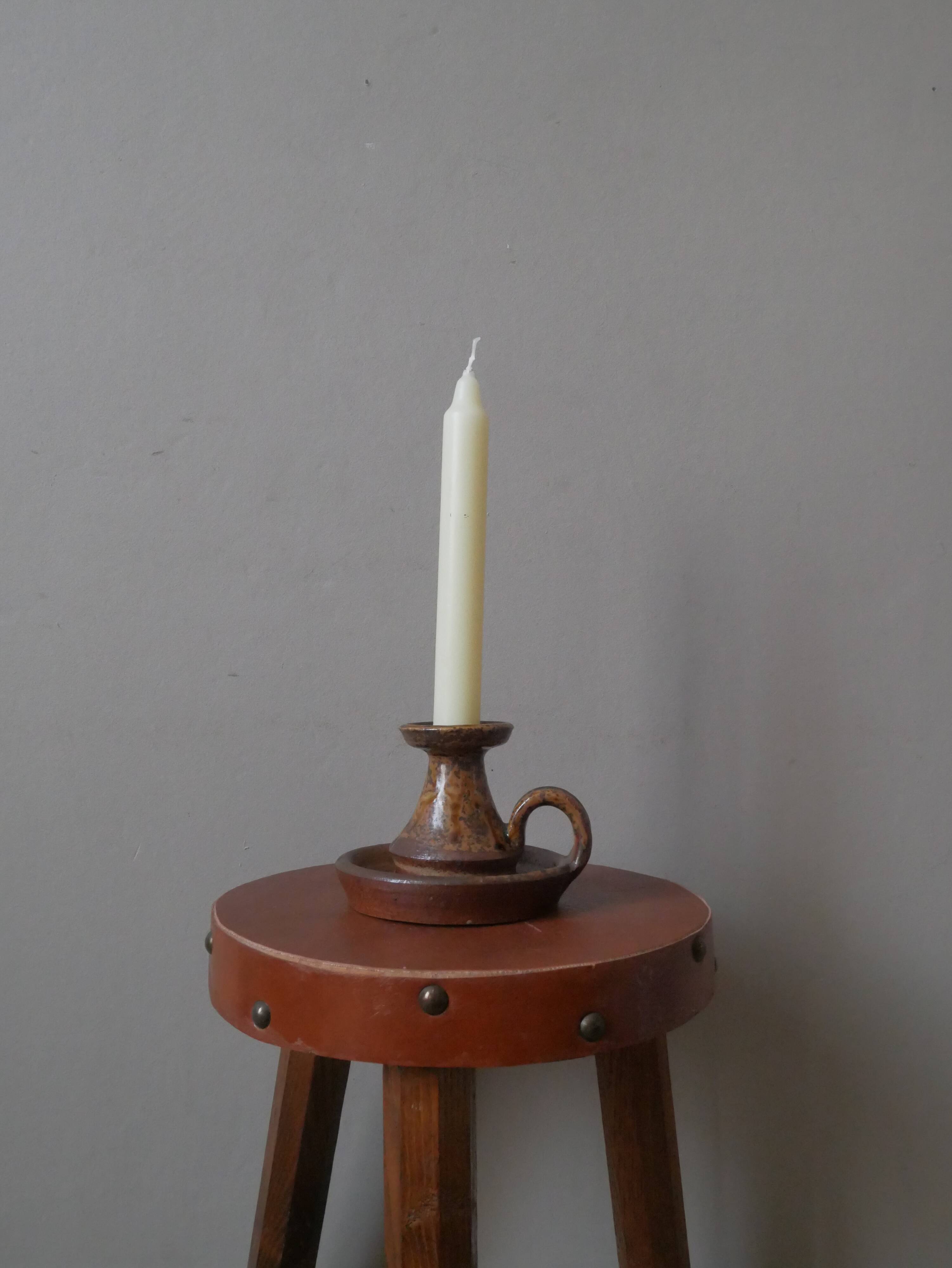 Ceramic candle holder vintage stoneware handmade pottery Scandinavian country style decoration