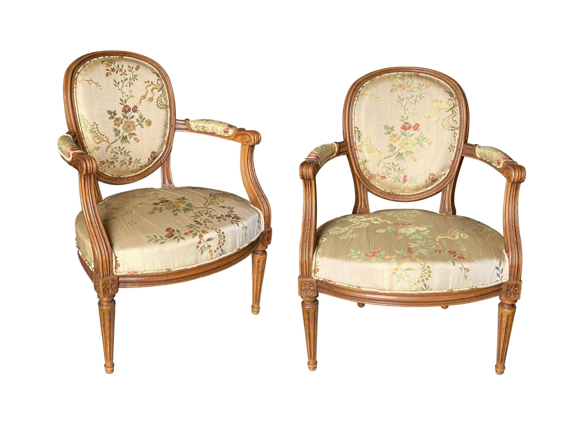 Pair of Louis XVI style armchairs in silk