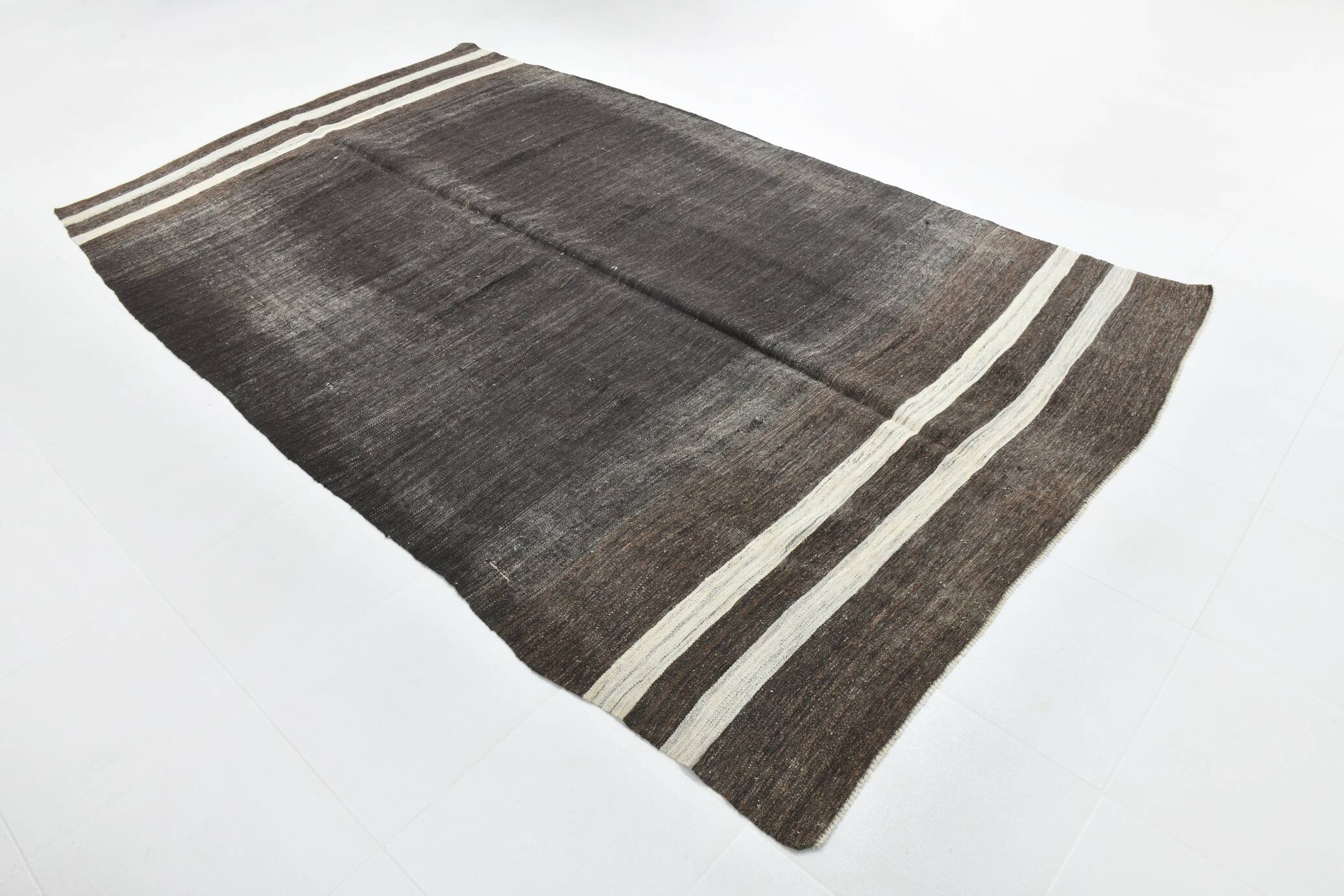 6x10 Brown & Beige Handmade Wool Kilim Rug, 195x324Cm