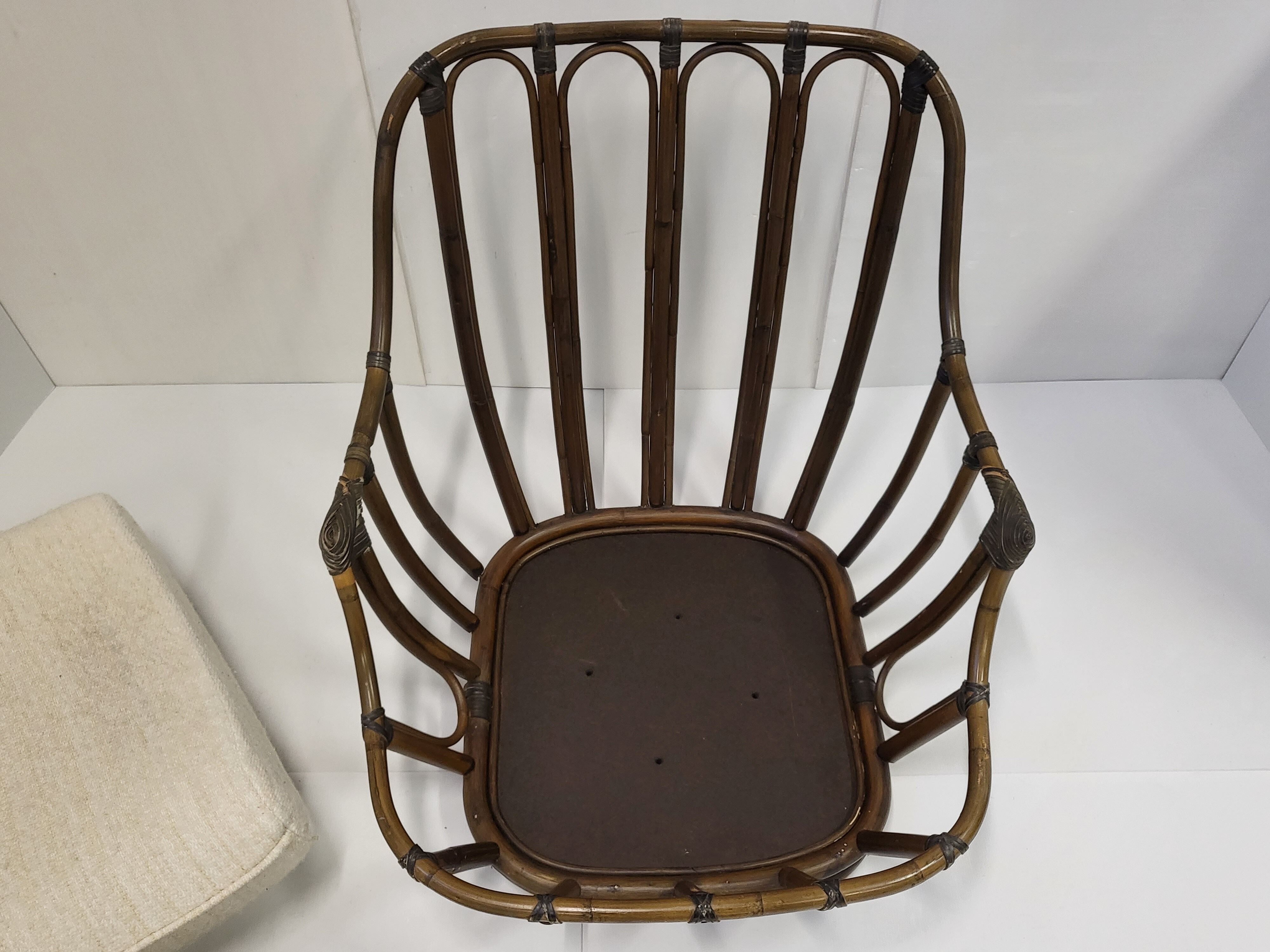 Fauteuil en rotin & laine vintage
