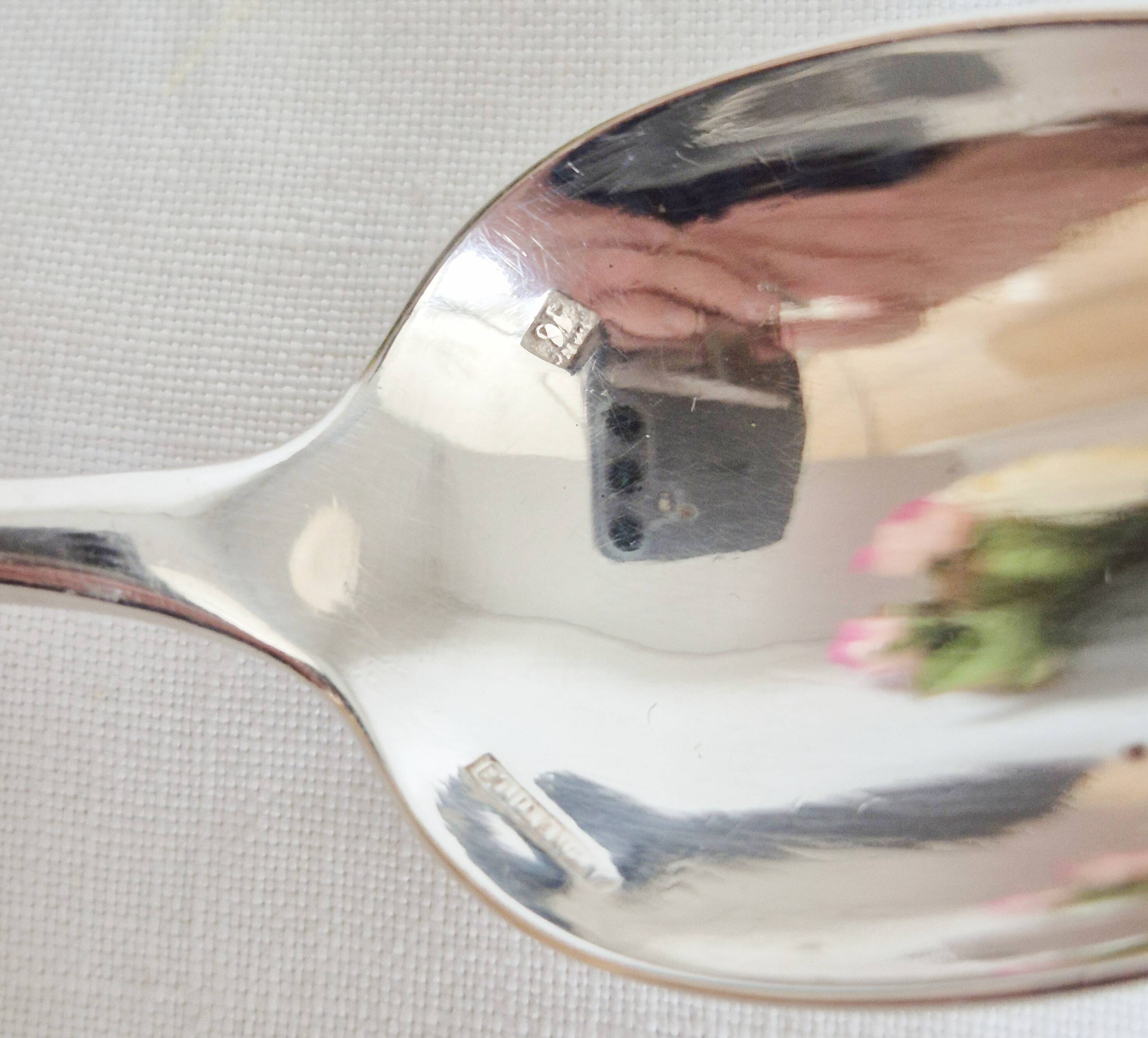 Silver dessert or coffee spoons, "Boulenger", Baguette pattern