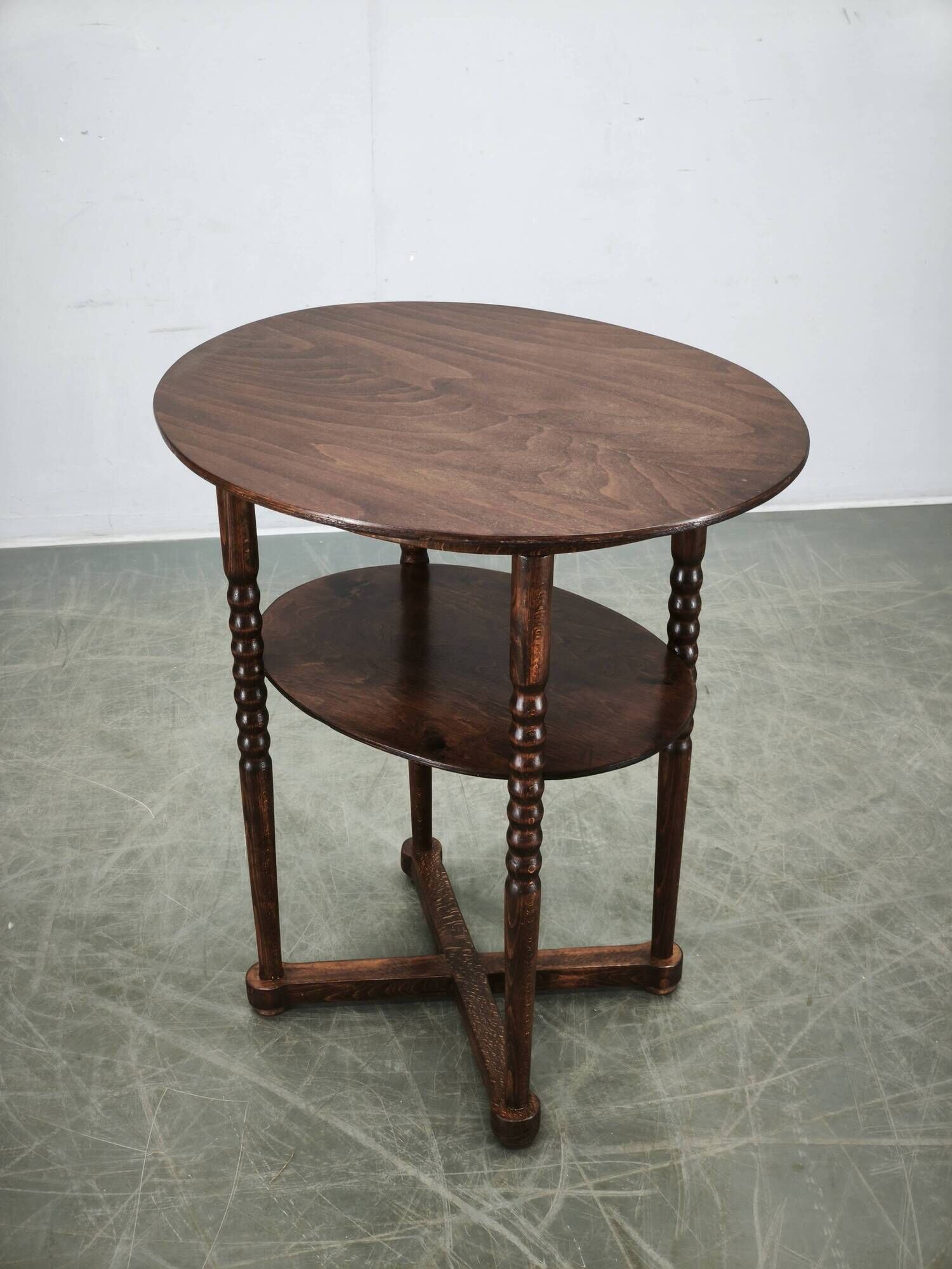 1920s Czech Art Deco Oval Beech Side Table with Lower Shelf