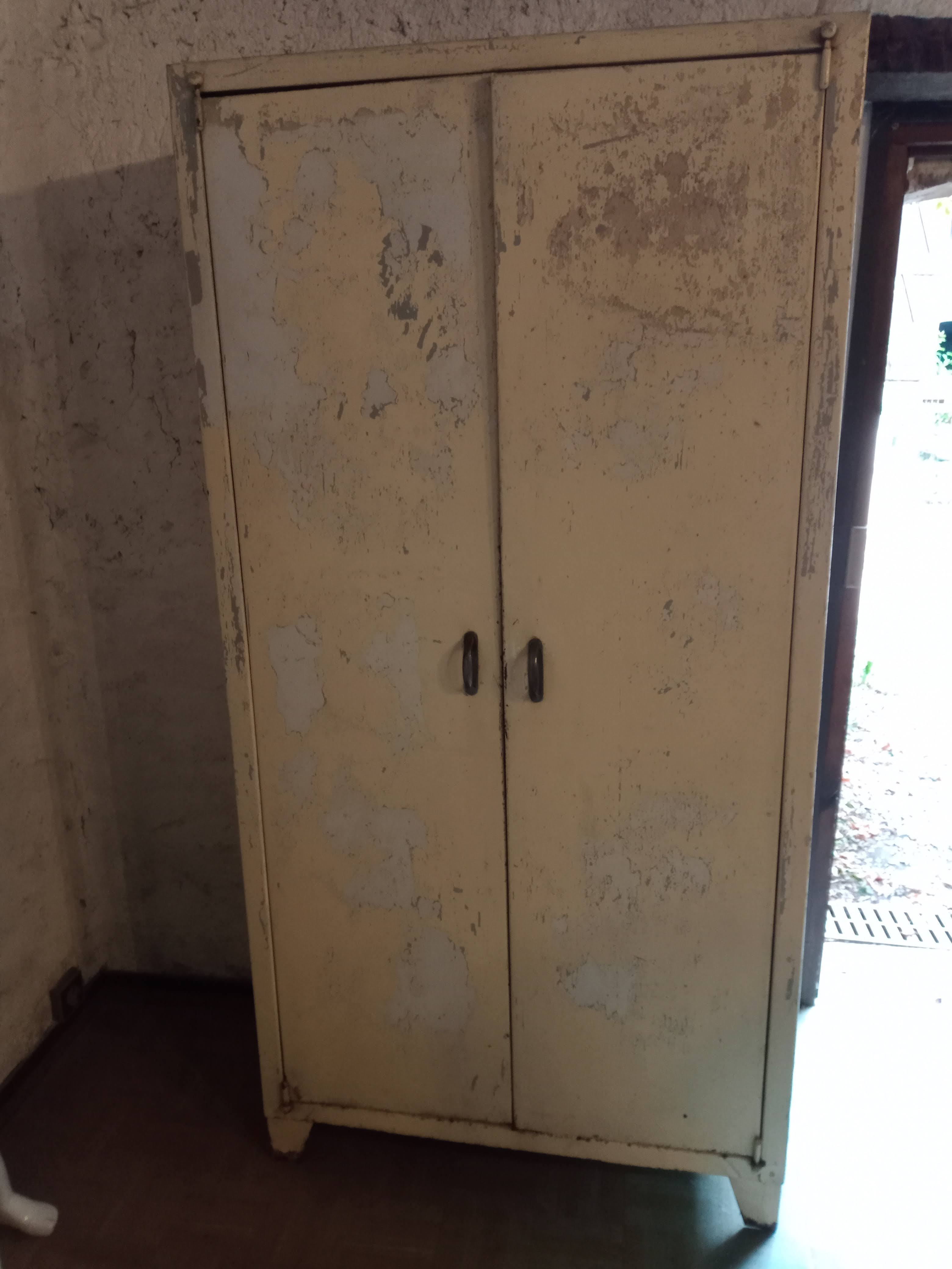 antique metal cabinet two doors