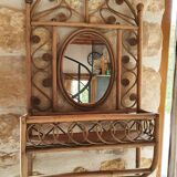 Rattan towel mirror