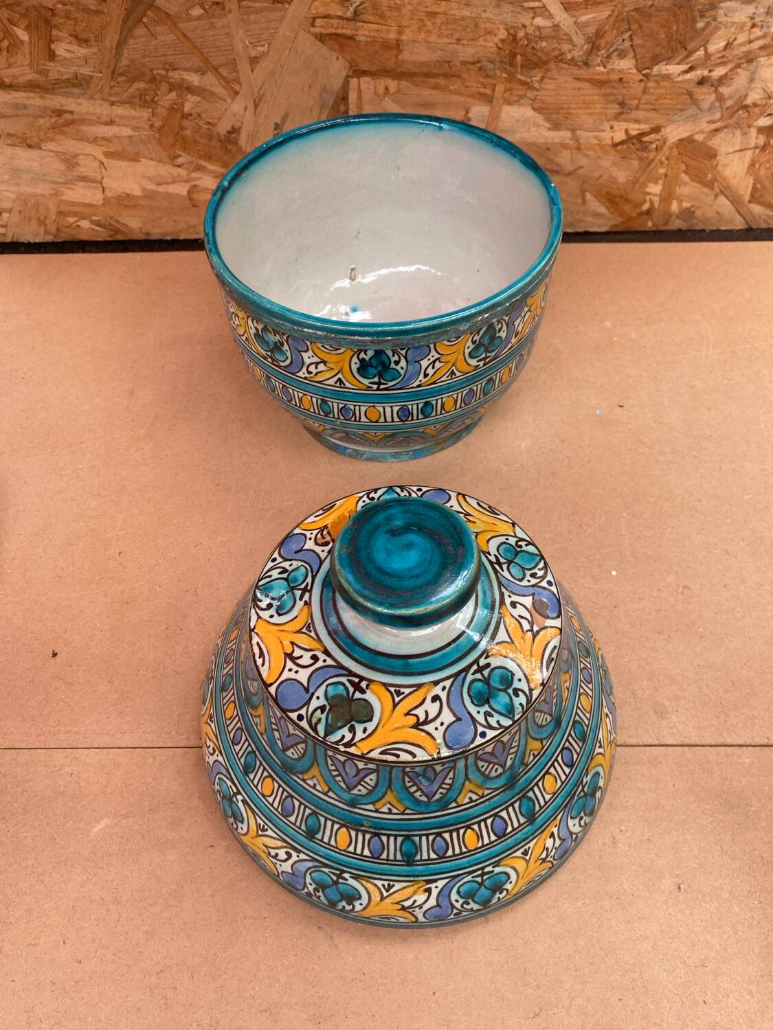 Old Jobbana Butter Jar Morocco Polychrome Earthenware 19th Century Vintage #B083