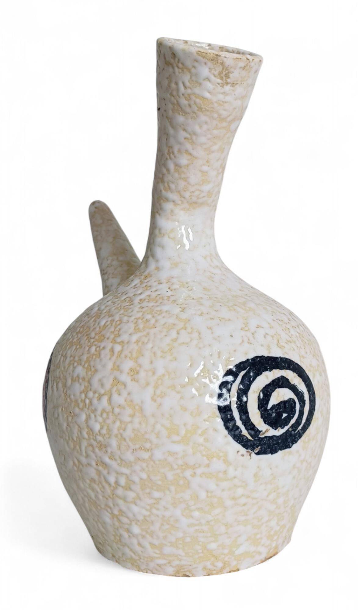 Vintage Spanish Ceramic Porrón, Hand-Painted Rooster, 1960s