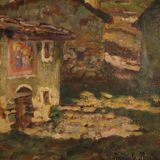 Italian signed countryside landscape painting from 20th century