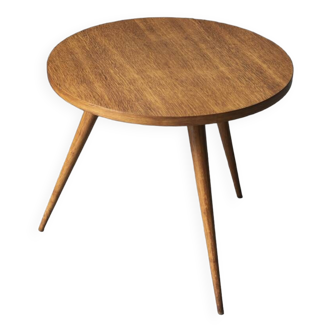 Table basse ronde en placage de chêne, années 1960
