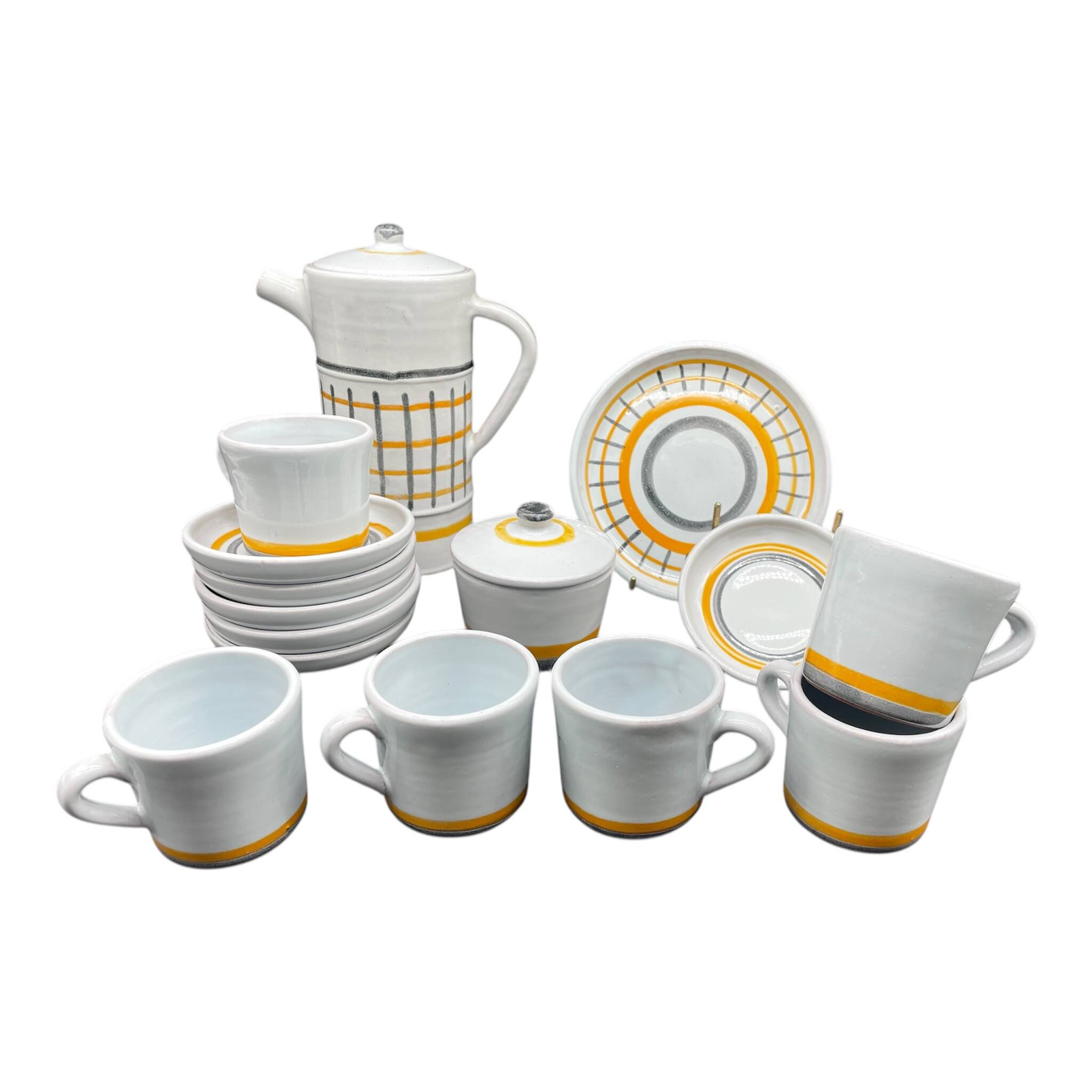 Vintage 1960s coffee service in ceramic, modernist design.