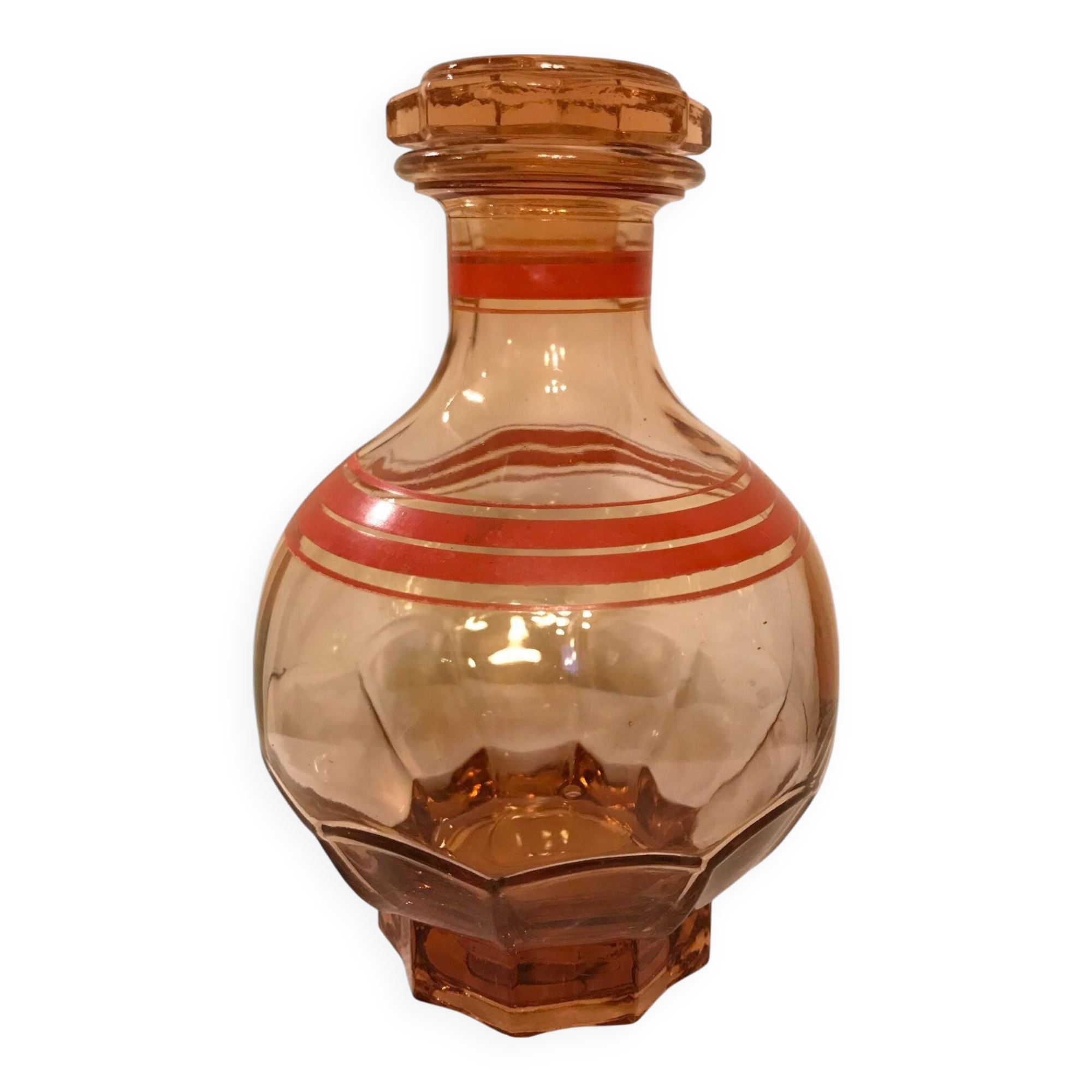 Art Deco, round smoked glass carafe with red edging circa 1930